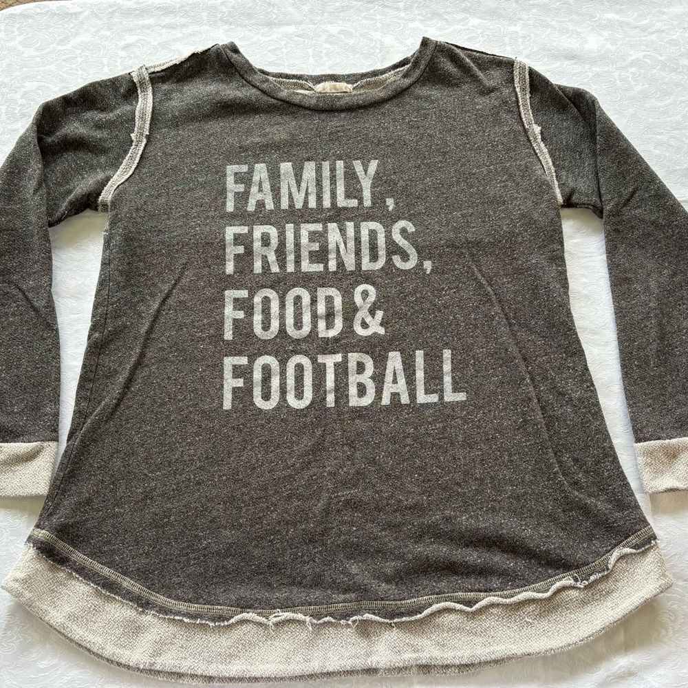Gray womans size large sweatshirt food friends football